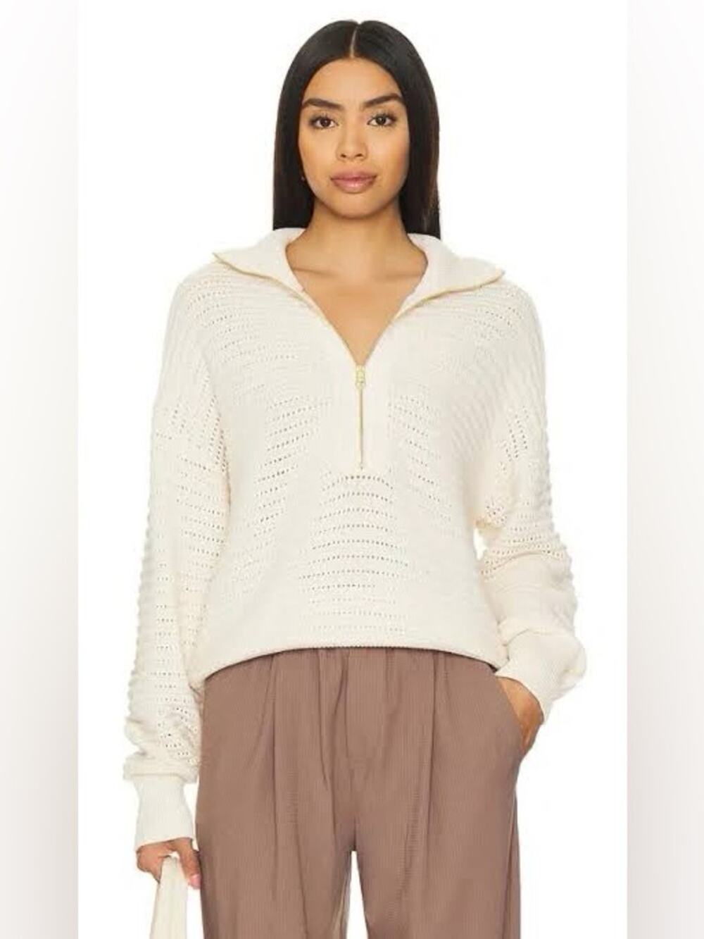 Varley Tara Pointelle Half Zip Sweater S